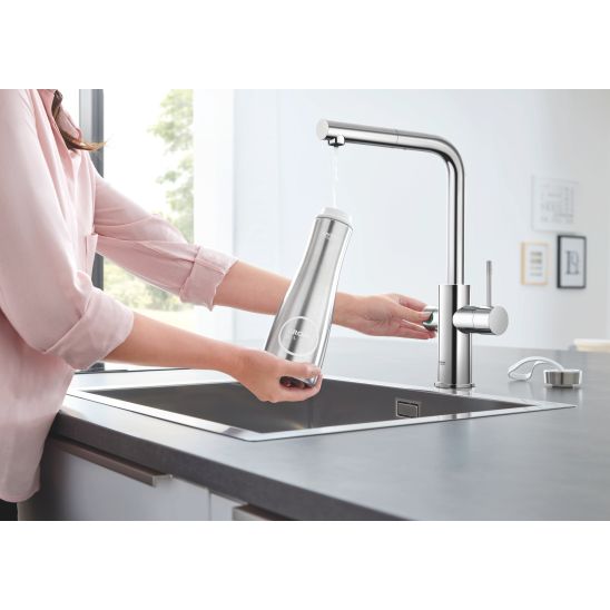 Set kit de démarrage avec mitigeur de cuisine Grohe Blue 31539000, évier en acier inoxydable Grohe K700 31726SD0