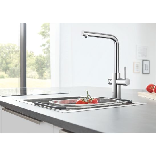 Set kit de démarrage avec mitigeur de cuisine Grohe Blue 31539000, évier en acier inoxydable Grohe K700 31726SD0