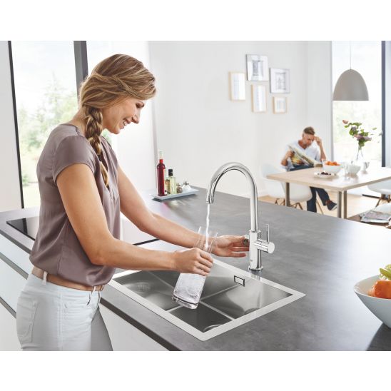 Set mitigeur de cuisine avec filtre Grohe Blue 31455001, évier en acier inoxydable Grohe K700 31726SD0