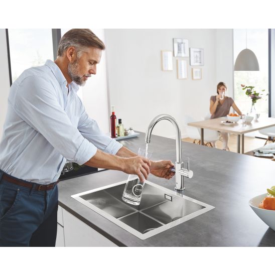 Set mitigeur de cuisine avec filtre Grohe Blue 31455001, évier en acier inoxydable Grohe K700 31726SD0