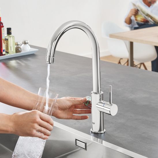 Set mitigeur de cuisine avec filtre Grohe Blue 31455001, évier en acier inoxydable Grohe K700 31726SD0