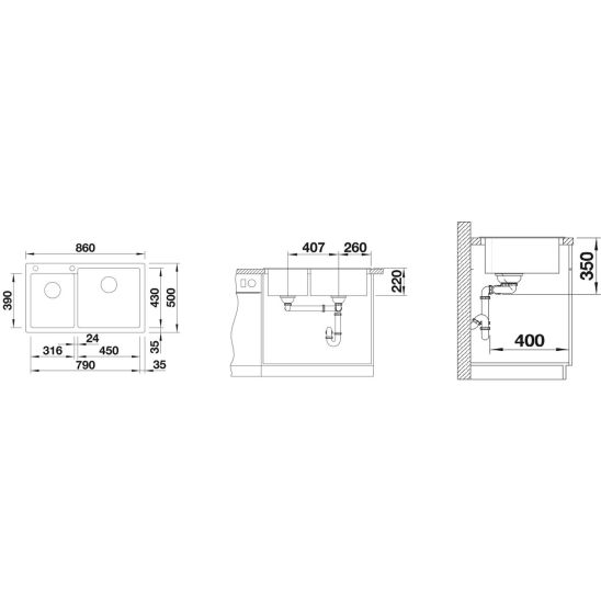 Set évier en granit Blanco Pleon 9 523061, mitigeur de cuisine Blanco Fontas II 523134