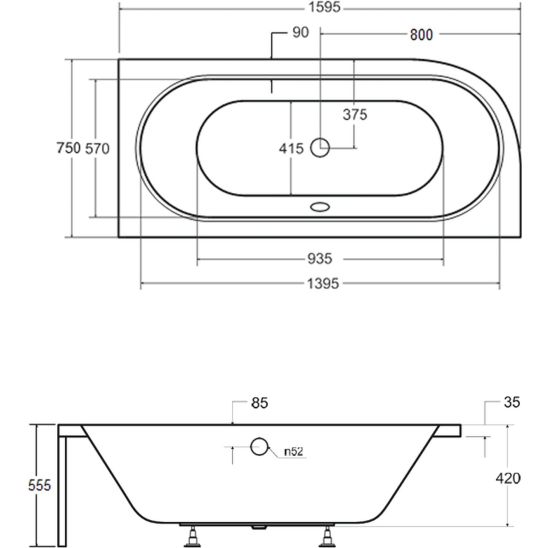 Set habillage de baignoire Besco Avita OAV-160-NSCR, baignoire d’angle Besco Avita #WAV-160-NP