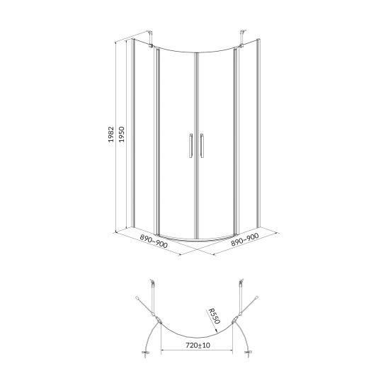 Set cabine de douche Cersanit Moduo S162-010, receveur de douche semi-circulaire Cersanit Tako S204-004