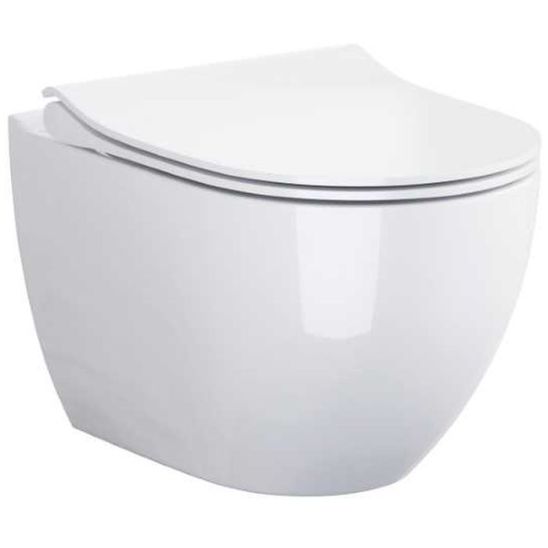 Set cuvette WC avec abattant à descente lente Cersanit Zen S701-428, châssis encastré avec bouton de chasse d'eau Cersanit S701-779