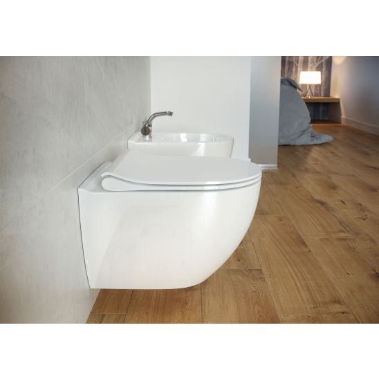Set cuvette WC avec abattant à descente lente Cersanit Zen S701-428, châssis encastré avec bouton de chasse d'eau Cersanit S701-779