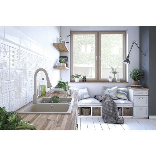 Set évier en granit Laveo Barbados SBB520T, mitigeur de cuisine Laveo Daru BLD069D