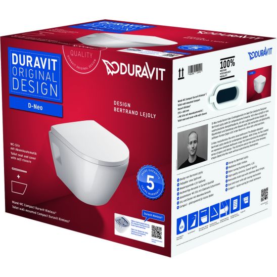 Set cuvette WC avec abattant à descente lente Duravit D-Neo 45870900A1, châssis encastré Duravit DuraSystem WD1011000000, WD5001011000