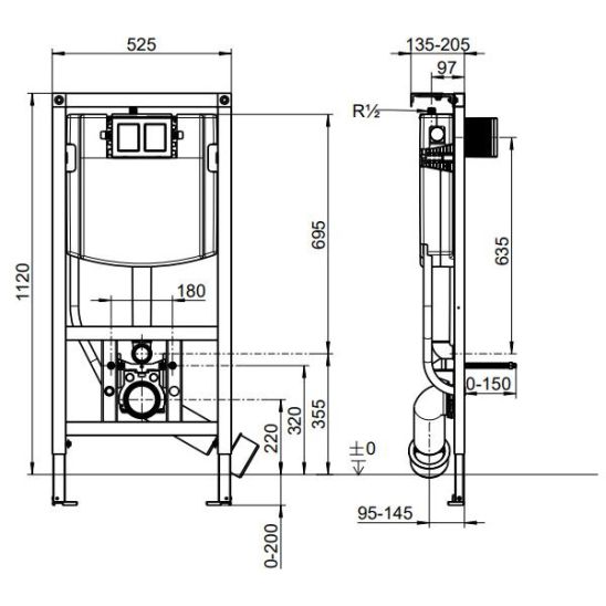 Set ensemble Combi-Pack avec abattant Villeroy & Boch Subway 2.0 5614R201, châssis encastré Villeroy & Boch ViConnect 92242700, 922490AN