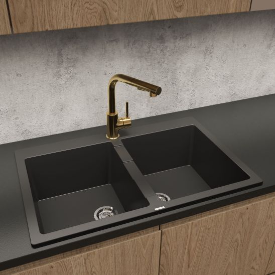Set évier en granit Oltens Gravan 72400300, mitigeur de cuisine Oltens Myvat 35205100