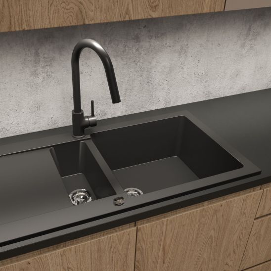 Set évier en granit Oltens Gravan 72300300, mitigeur de cuisine Oltens Myvat 35205800