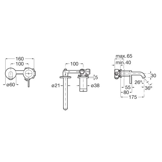 Set mitigeur de lavabo Roca Ona A5A359ECN0, élément encastré de mitigeur Roca Ona A5E3501CN0