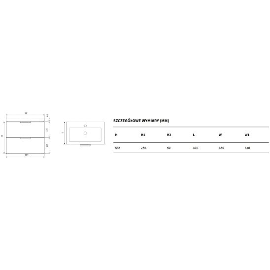 Set armoire Excellent Blanko MLEX.6301.640.WH, lavabo Excellent Blanko CENL.6317.650.WH, MLEX.6303.SET.GL