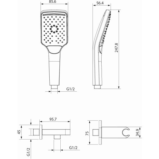 Set mitigeur bain-douche Cersanit Larga S951-373, ensemble de douche Cersanit Larga S951-513, S951-707