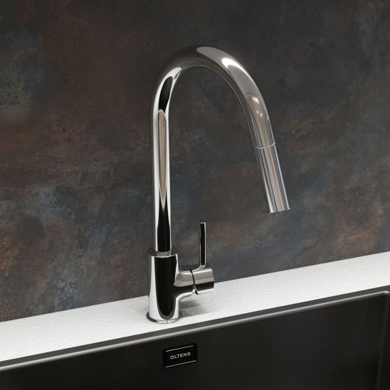 Set évier en acier inoxydable Oltens Stalvask 71102100, mitigeur de cuisine Oltens Litla 35204100