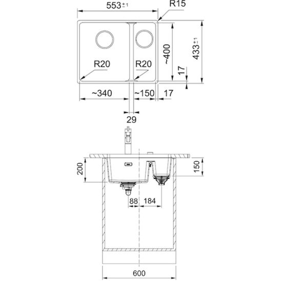 Set évier en granit Franke Maris 125.0687.264, mitigeur de cuisine Franke Pescara L Slide-In 115.0538.940
