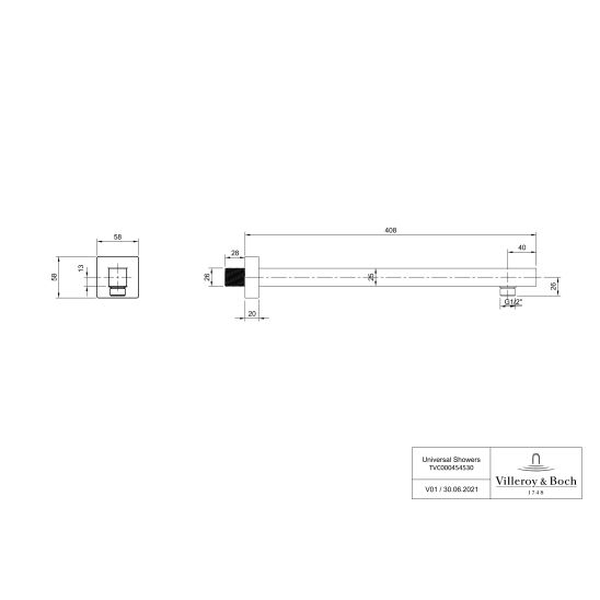 Set mitigeur bain-douche Villeroy & Boch Universal Taps & Fittings TVD000653000K5, douche à effet de pluie Villeroy & Boch Universal Showers TVC000002000K5, TVD00065100000, TVS109006000K5, TVC000454530K5, TVC000459000K5, TVC000457000K5, TVC000035000K5