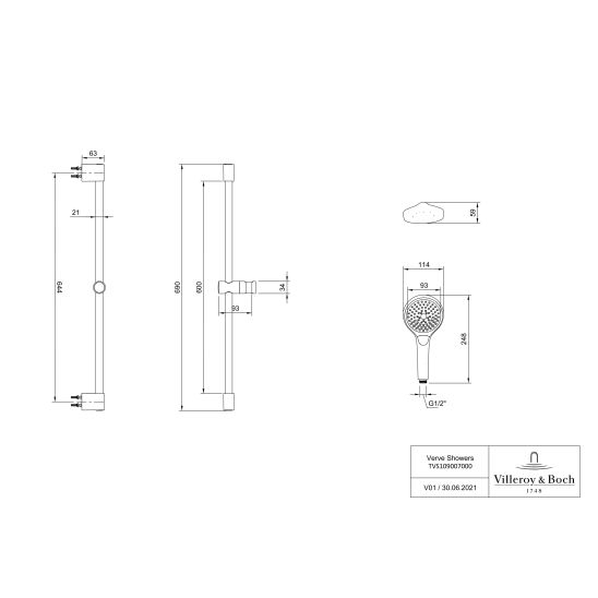 Set mitigeur de douche Villeroy & Boch Universal Taps & Fittings TVS000017000K5, ensemble de douche Villeroy & Boch Verve Showers TVS109007000K5