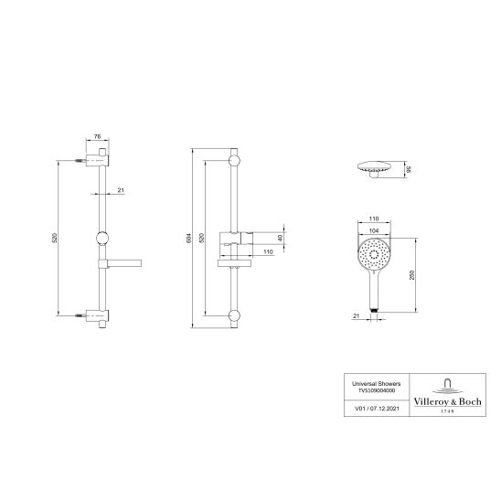 Set mitigeur de douche Villeroy & Boch Universal Taps & Fittings TVS00001700061, ensemble de douche Villeroy & Boch Universal Showers TVS10900400061