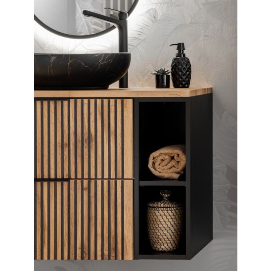 Set armoire Comad Xilo XILO BLACK WOTAN 82-80-D-2S, plan de travail suspendu Comad Nature Wotan NATURE WOTAN 89-80-46 M