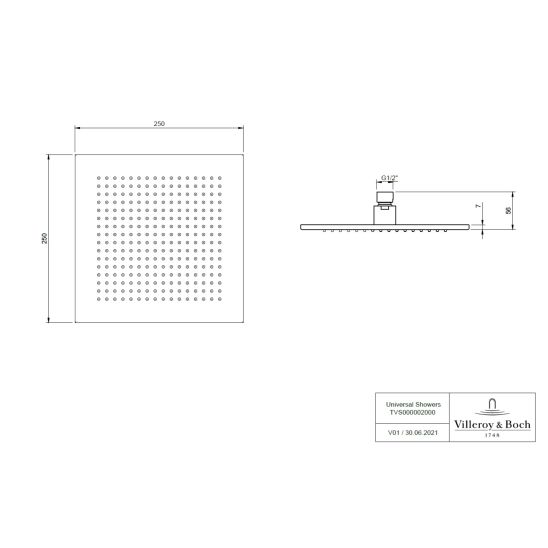 Set mitigeur bain-douche Villeroy & Boch Universal Taps & Fittings TVD000653000K5, douche à effet de pluie Villeroy & Boch Universal Showers TVC000002000K5, TVD00065100000, TVS109006000K5, TVC000454530K5, TVC000459000K5, TVC000457000K5, TVC000035000K5