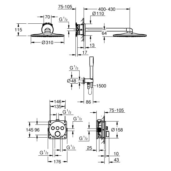 Set ensemble de douche Grohe Precision Smartcontrol 34874000, produit nettoyant pour chrome Grohe 48166000