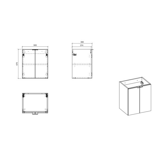 Set armoire Comad Nova Oak NOVA OAK A 82-50-2D, lavabo Comad Gaja UN-GAJA35-SW 78570A(35), NOVA WHITE 89-50