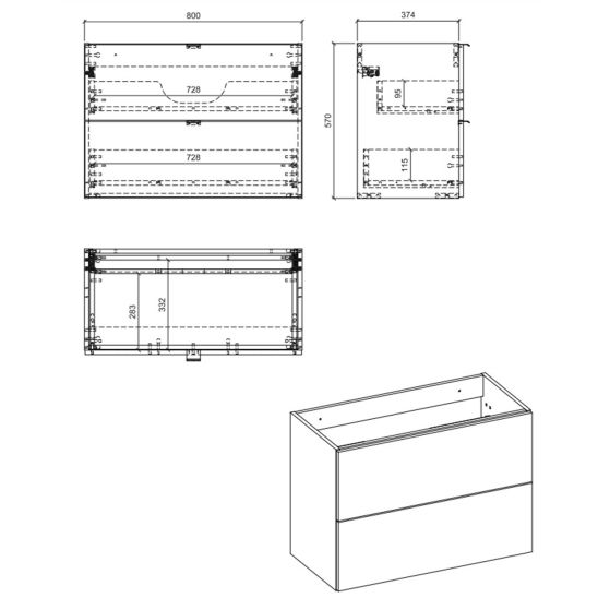 Set armoire Comad Nova Oak NOVA OAK A 82-80-2S, lavabo Comad Beyond BEYOND 5 WHITE ( E-6564 ), NOVA WHITE 89-80