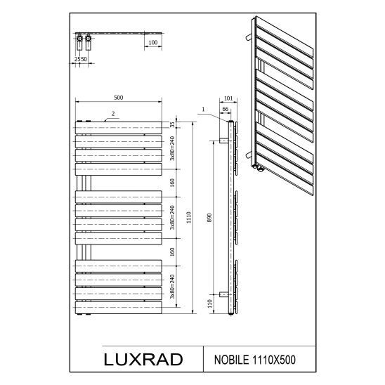 Set radiateur électrique Luxrad Nobile Elektro NOB11105009003ERG, appareil de chauffage électrique Luxrad GLX GLX400B