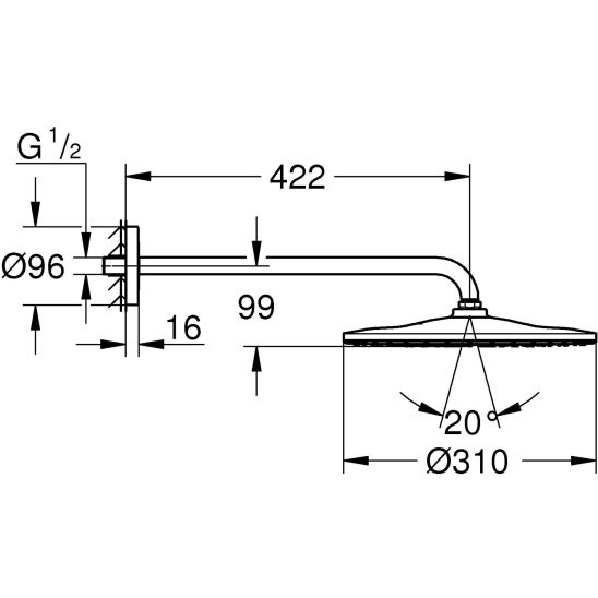 Set douche à effet de pluie avec bras Grohe Rainshower 26558GL0, mitigeur bain-douche Grohe Essence 24058GL1, 26574GL0, 26658GL0, 28362GL1