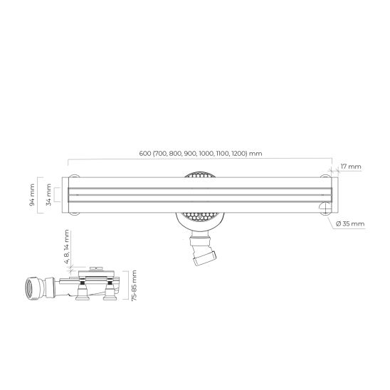 Set couvercle de drain linéaire Oltens Langan Slim 30017610, grille d’évacuation linéaire Oltens Langan Slim 30013300