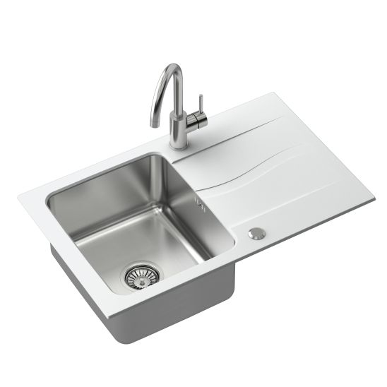 Set évier granit-acier inoxydable Quadron Michael FUS_M7848BI_3623500BS, insert d'égouttage Quadron Q R3825GR_MP