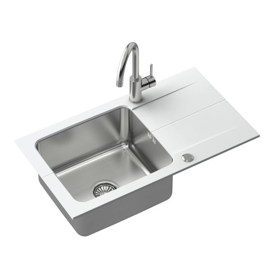 Set évier granit-acier inoxydable Quadron Edward FUS_E7844BI_3623500BS, insert d'égouttage Quadron Q R3825GR_MP