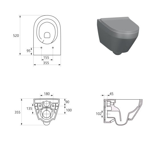 Set cuvette WC avec abattant à descente lente Cersanit Crea S701-927, châssis encastré avec bouton de chasse d'eau Cersanit S701-779