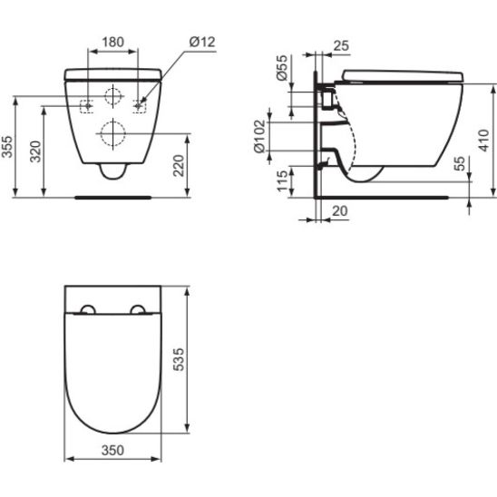 Set ensemble Combi-Pack avec abattant Ideal Standard i.Life O T572501, châssis encastré Ideal Standard Prosys R020467, R0121A6