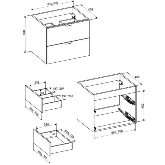 Set lavabo Comad Lava UM-CFPLAVA60DDP, armoire Comad Aster Green ASTER GREEN 82-60-46-2S