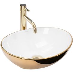 Rea Sofia lavabo 40.9x34.5 cm ovale à poser blanc-doré REA-U0456