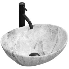 Rea Stone umywalka 41x34 cm nablatowa owalna biały/szary REA-U9908