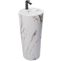 Rea Blanka Marble umywalka 40x40x85 cm wolnostojąca okrągła imitacja kamienia REA-U8704