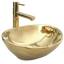 Rea Sofia Gold umywalka 41x34,5 cm nablatowa owalna złota REA-U9015