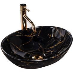 Rea Sofia Marble umywalka 41x34,5 cm owalna nablatowa czarna-złota REA-U5611