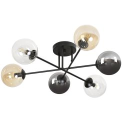 Emibig Brendi plafonnier 6x10 W noir-transparent-ambré-graphite 834/6B2