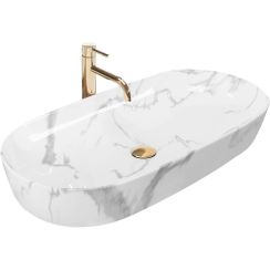 Rea Cleo Shiny Marmo umywalka 81x41 cm nablatowa owalna kamień REA-U8403