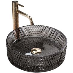 Rea Cristal Black umywalka 35,5 cm okrągła nablatowa czarna REA-U9671