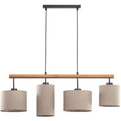 TK Lighting Deva Nature lampe suspendue 4x15 W noir-gris/cendre-bois-beige 6108