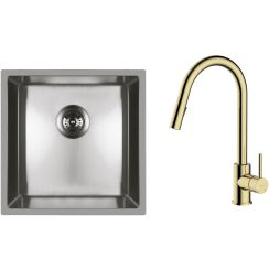 Set évier en acier inoxydable Oltens Stalvask 71100100, mitigeur de cuisine Oltens Litla 35204800