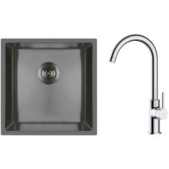 Set évier en acier inoxydable Oltens Stalvask 71100300, mitigeur de cuisine Oltens Skafta 35206100