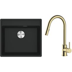 Set évier en granit Franke Maris 114.0661.761, mitigeur de cuisine Oltens Litla 35204800