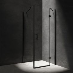 Omnires Manhattan porte de douche 80 cm à ouverture basculante noir mat/verre transparent ADC80X-ABLTR