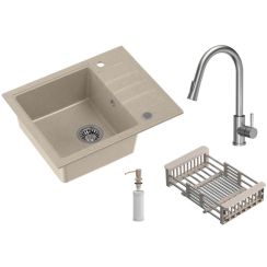 Quadron Comfort 116 évier avec mitigeur et accessoires beige/acier HCQP6250BEZK_3673500BS